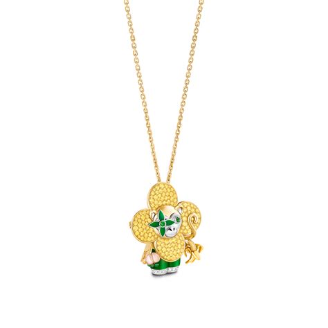 Vivienne Monkey Pendant, 3 Golds, Lacquer, Diamonds And